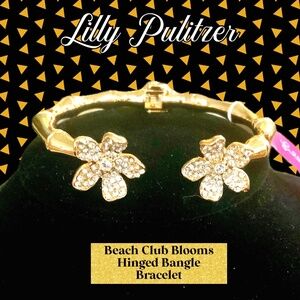 Lilly Pulitzer Bracelet  “Beach Club Blooms” GOLD CRYSTAL FLOWER⭐️NWT Hinge Cuff